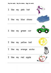 English Worksheet: I Like My Pink Hat