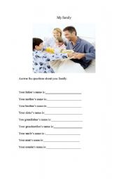 English worksheet: My family