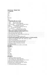 English worksheet: simple past, verb to be