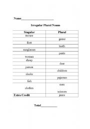 English Worksheet: Irregular Plurals