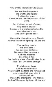 English Worksheet: We are the champions - SONG