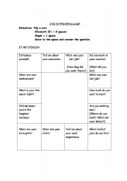 English worksheet: Job Interviews Game