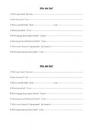 English worksheet: Who Are You?