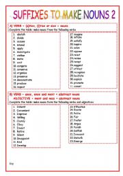 English Worksheet: SUFFIXES TO MAKE NOUNS 2 WITH KEY