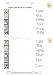 English worksheet: matching pictures to numbers