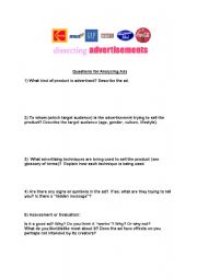 English worksheet: Analyzing ads