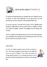 English worksheet: Lets write about FAMILY