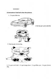 English Worksheet: Read  and colour