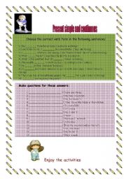 English Worksheet: present simple and continuous