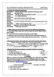 English worksheet: test for intermediate students