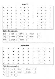 English worksheet: Colors and numbers