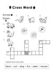 English worksheet: animal cross word