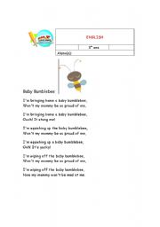 English Worksheet: Bumblee bee song