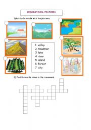 English Worksheet: GEOGRAPHICAL FEATURES / MATCHING&CROSSWORD