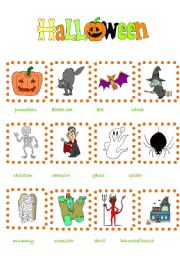 English Worksheet: Halloween Pictionary.