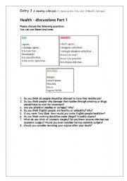 English Worksheet: Helth-discussions - Part 1 - Entry 3/L1 ESOL