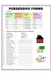 English Worksheet: Possessive Forms:  4 Pages