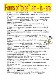 English Worksheet: am - is - are