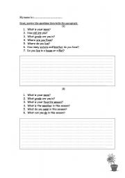 English worksheet: writing about you