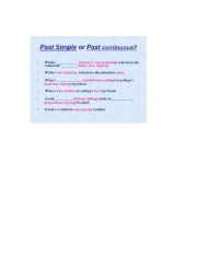 English Worksheet: past simple or past continuous