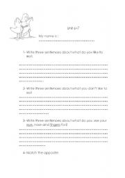 English worksheet: like and dont like