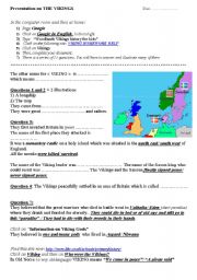 English Worksheet: web quest on the vikings