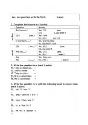 English worksheet: Yes, no question with be-verbe