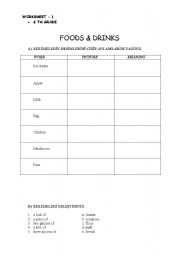 English Worksheet: food and drink