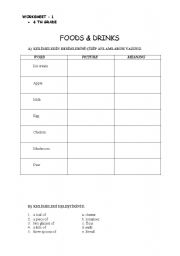 English worksheet: food and drink