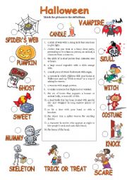 English Worksheet: Halloween matching exercise