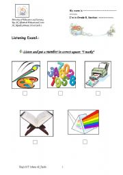 English worksheet: listening exam about education at school
