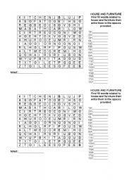 English Worksheet: House and Furniture Crossword