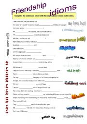 English Worksheet: friendship idioms