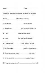 English worksheet: object pronoun