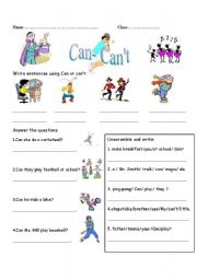 English worksheet: Can-Cant with daily activities