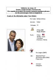 worksheet about Tony Parker useful for the A2 level in English