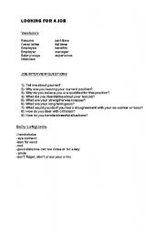 English worksheet: Job Interview questions