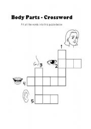 English worksheet: BODY PARTS CROSSWORD