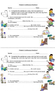 English Worksheet: Present Continuous Handout