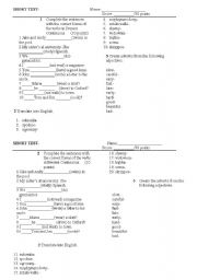 English Worksheet: Present Simple, adverbs and vocabulary test