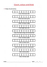 English worksheet: Count, colour and think