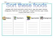 English worksheet: Sort these foods