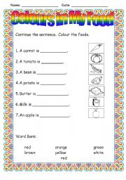 English Worksheet: Colours in my food