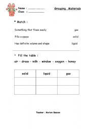 English worksheet: grouping matrials