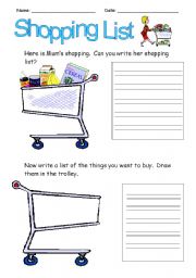English Worksheet: Shopping List