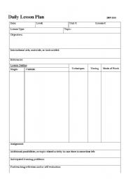 English Worksheet: Daily Lesson Plan