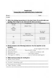 English worksheet: worksheet on comparative and superlative adjectives