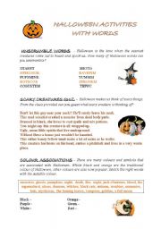 English Worksheet: Halloween activities with words