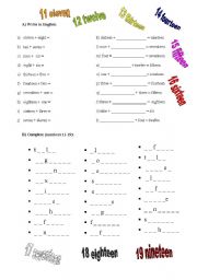 English Worksheet: Numbers from 1 to 19