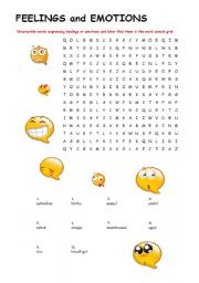 English Worksheet: FEELINGS and EMOTIONS WORDSEARCH